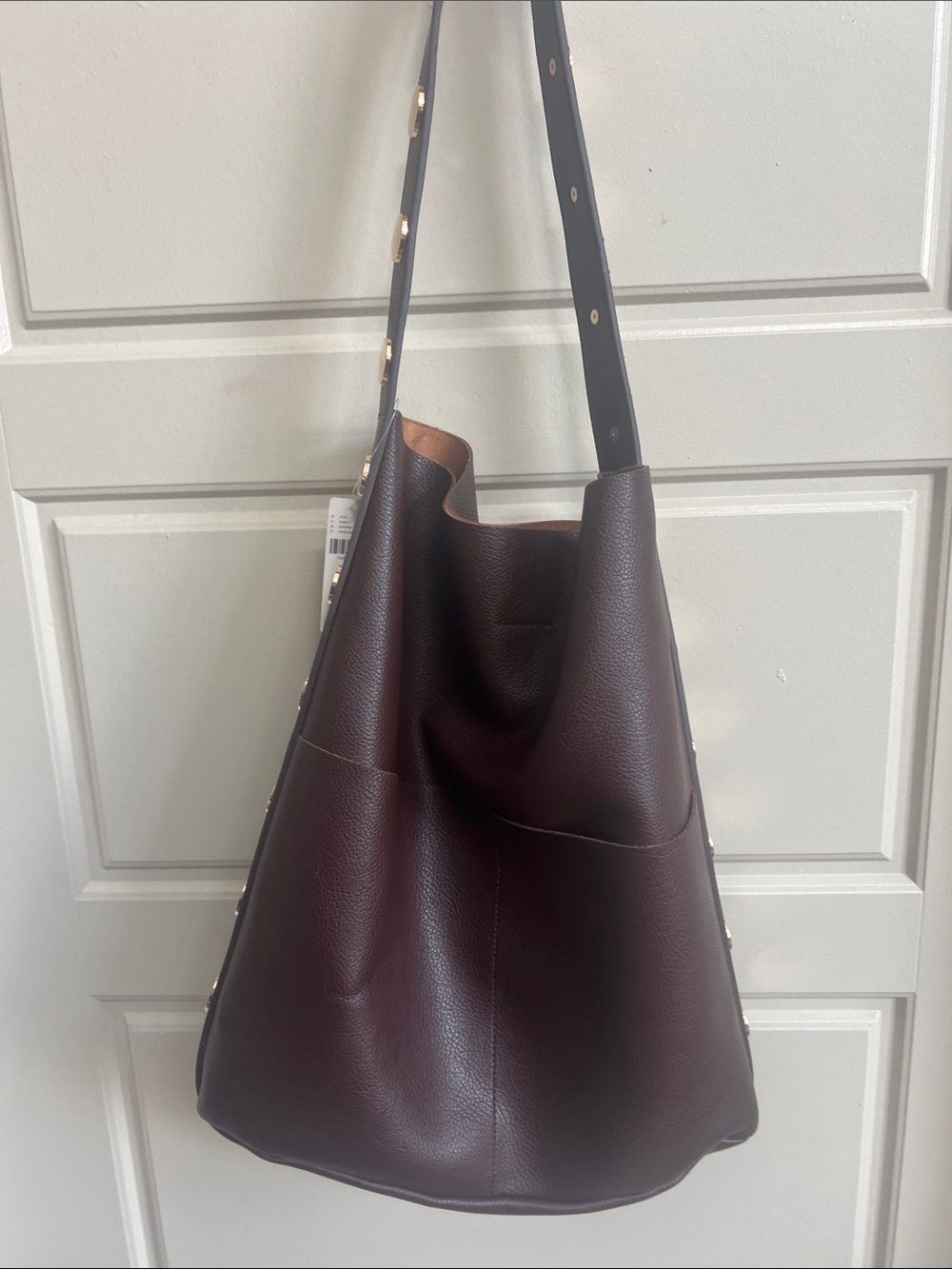 Anthropologie NEW Studded Vegan-Leather North-South Tote Bag brown chic boho - Picture 5 of 11